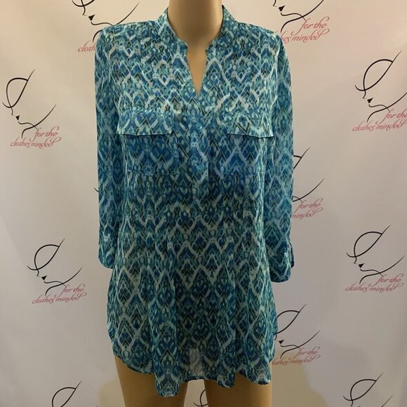 New Directions. Sz S. 3/4 Roll tab sleeves. Semi Sheer. Pullover. B84. - Picture 1 of 5